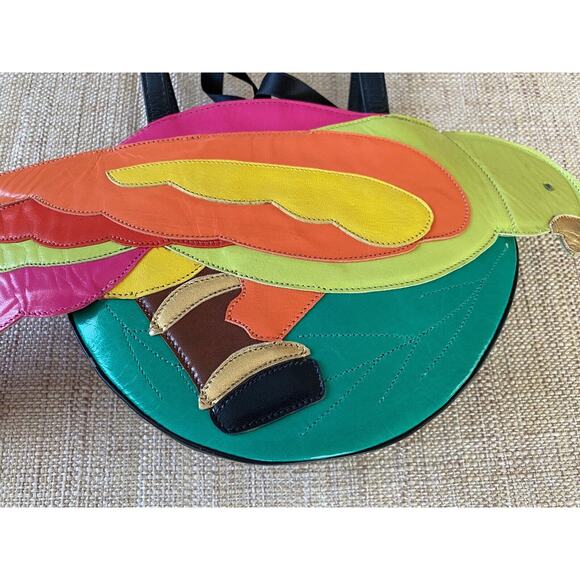 ZALO  vintage 80s women's bag stunning design leather with appliqué  Spain - Picture 6 of 14